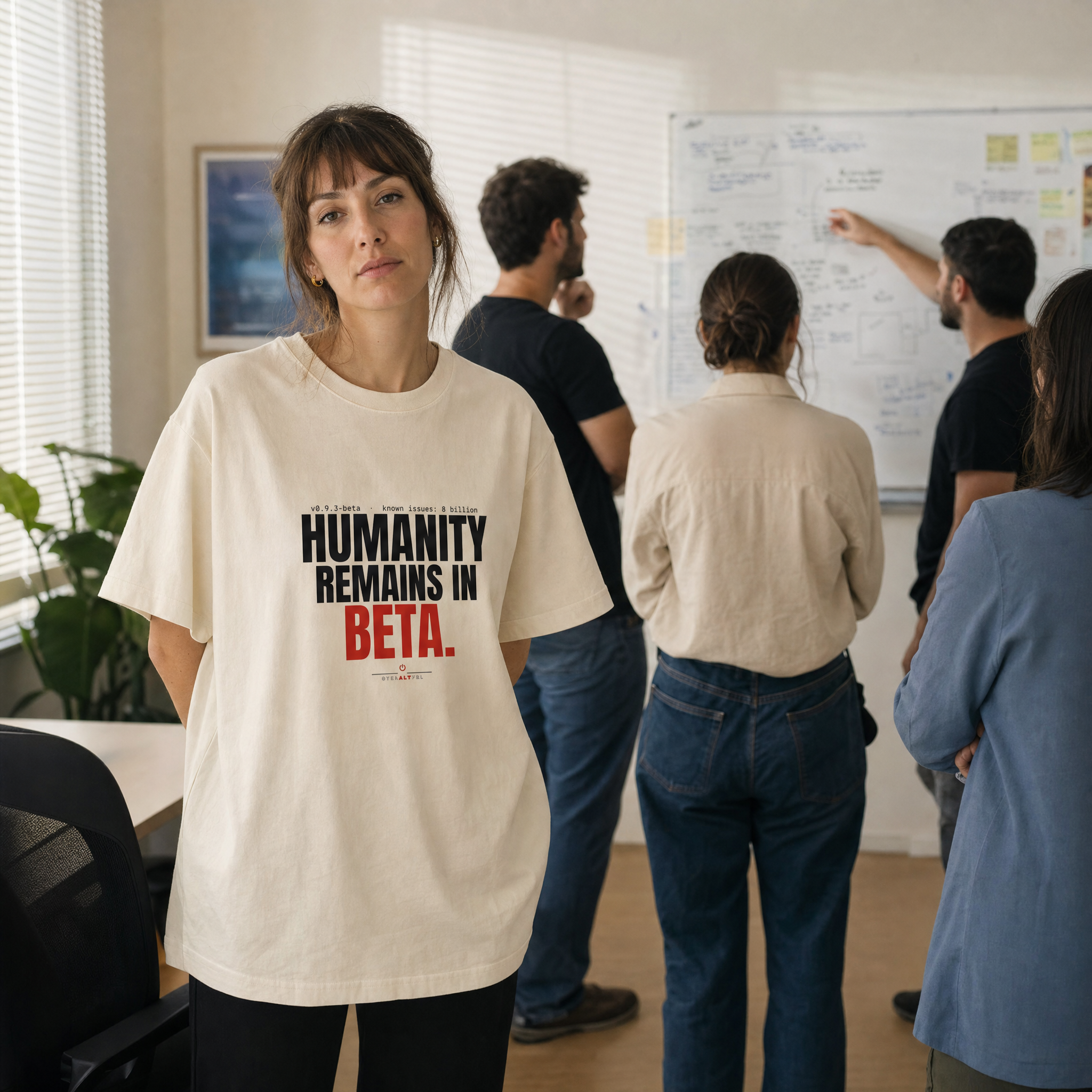 Humanity Remains In Beta Oversized Tee: lifestyle photo