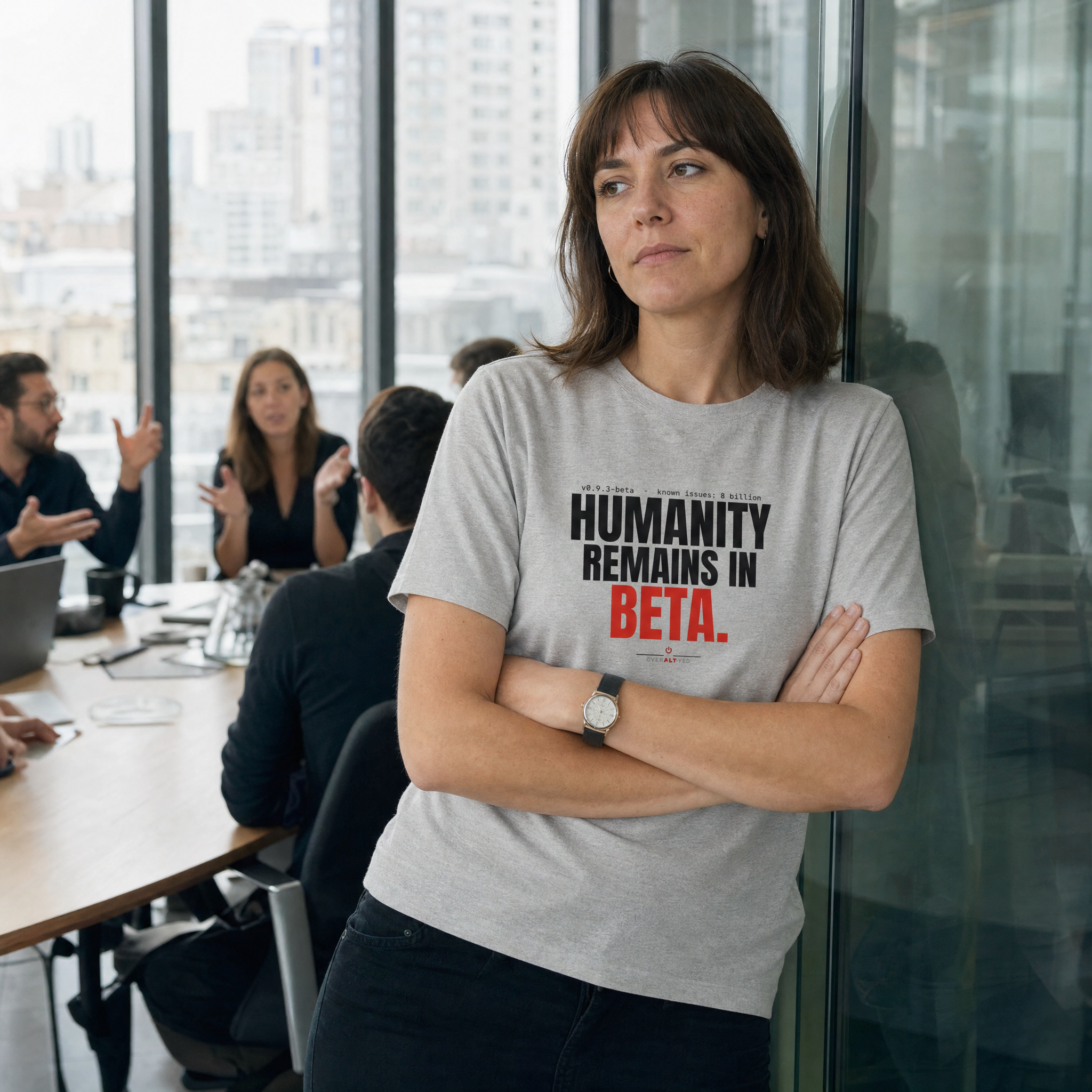 Humanity Remains In Beta Tee: lifestyle photo