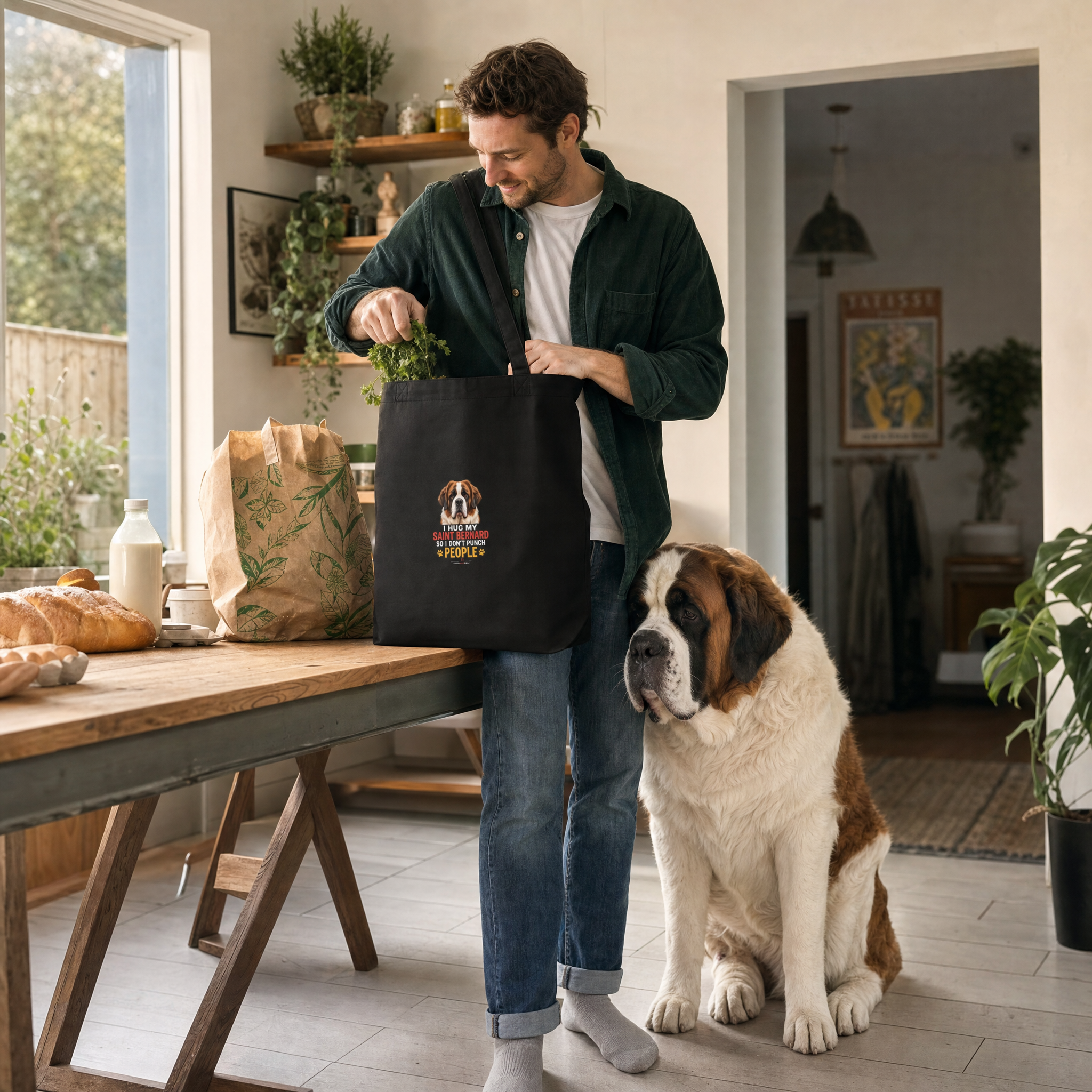 I Hug My Saint Bernard So I Don't Punch People Tote Bag: lifestyle photo