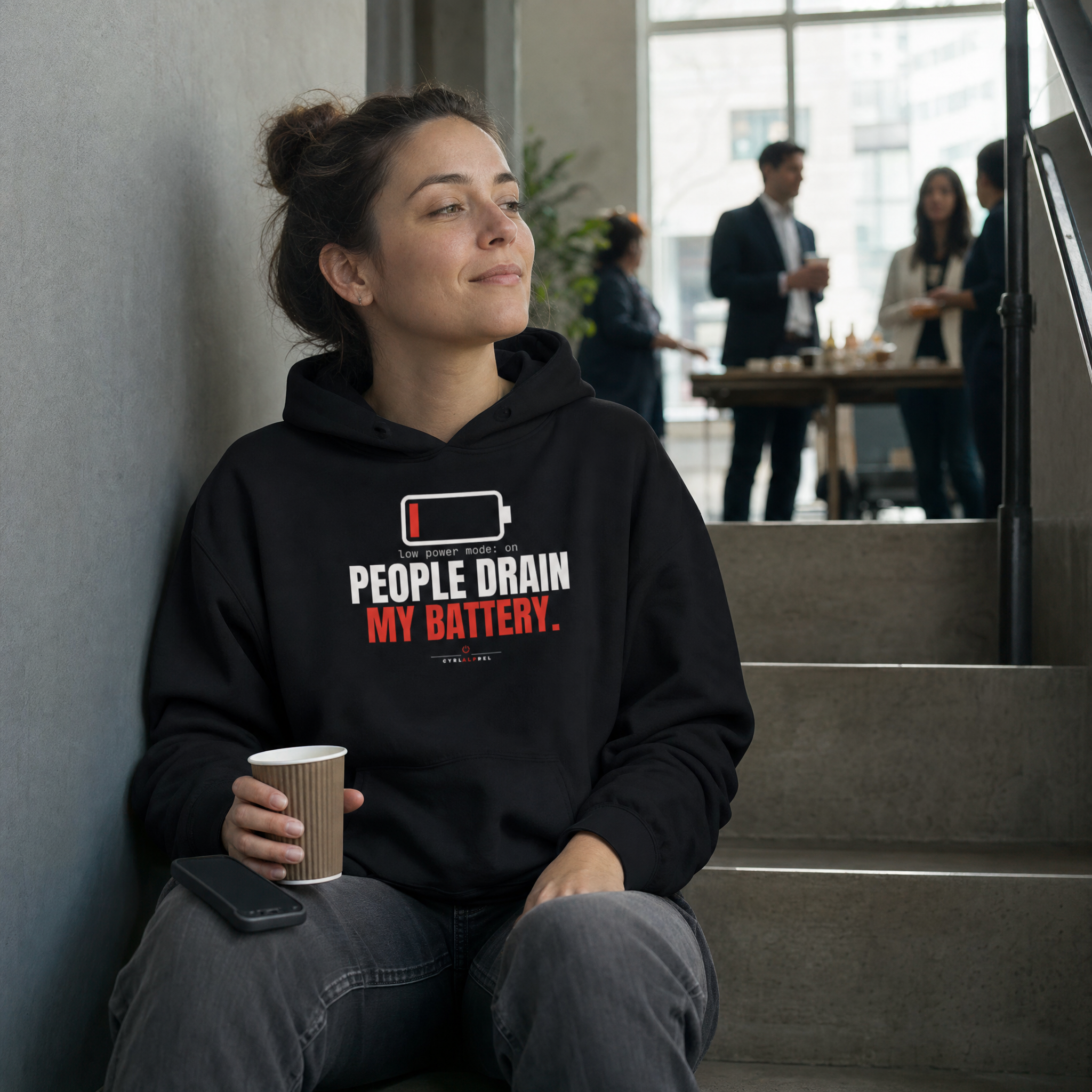 People Drain My Battery Hoodie: lifestyle photo